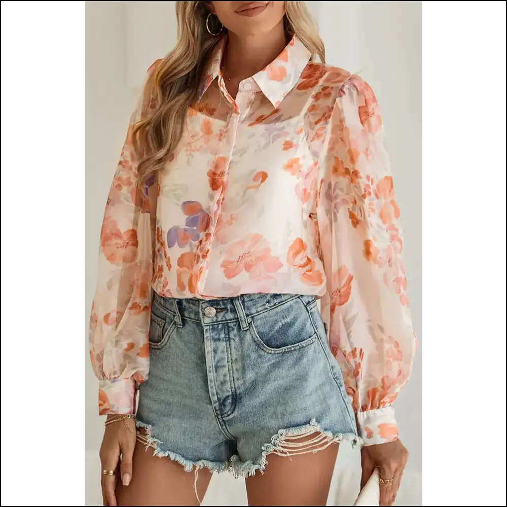 Needful Things: Floral Print Balloon Sleeve Shirt – so Flouncy It’s Fabulous! 🌸🎈 - White / s - Blouses on Sale Worldwide Shipping