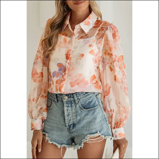 Needful Things: Floral Print Balloon Sleeve Shirt – so Flouncy It’s Fabulous! 🌸🎈 - White / s - Blouses on Sale Worldwide Shipping