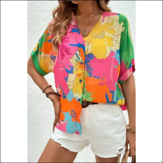 Needful Things: Floral V-neck Boho Blouse – Bloom! 🌼💀 - Multicolour / s - Blouses on Sale Worldwide Shipping