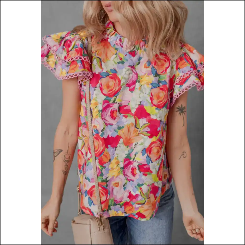 Needful Things: from Blah to Blossom! 🌸 Floral Lace Trim Ruffle - Blouses on Sale Worldwide Shipping