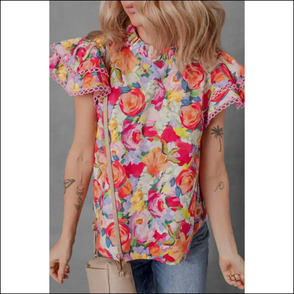 Needful Things: from Blah to Blossom! 🌸 Floral Lace Trim Ruffle - Blouses on Sale Worldwide Shipping