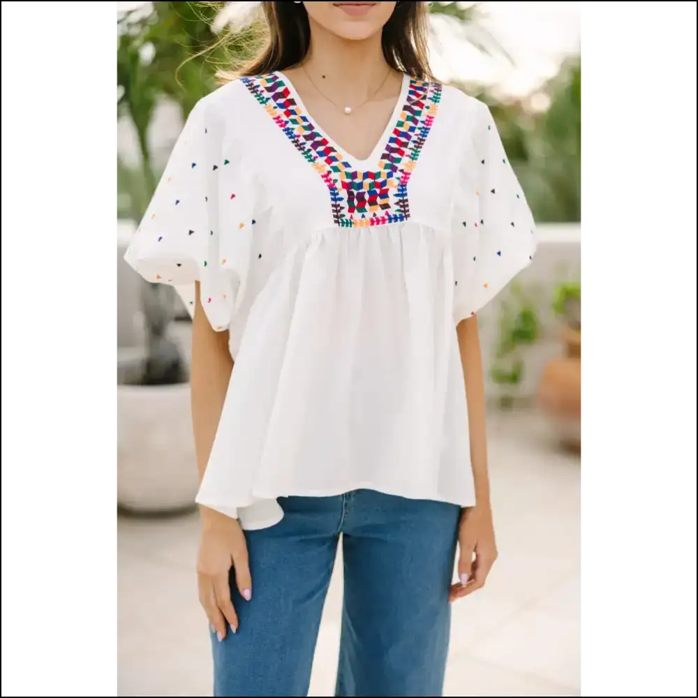 Needful Things: Geometric v Neck Blouse - Fashionista 😜 - White / s - Blouses on Sale Worldwide Shipping