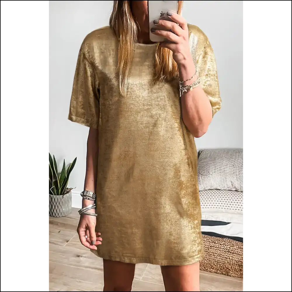 Needful Things: Gold Metallic Luster Dress - Warning: May Cause Staring 🤩 - s - Short Dresses on Sale Worldwide Shipping