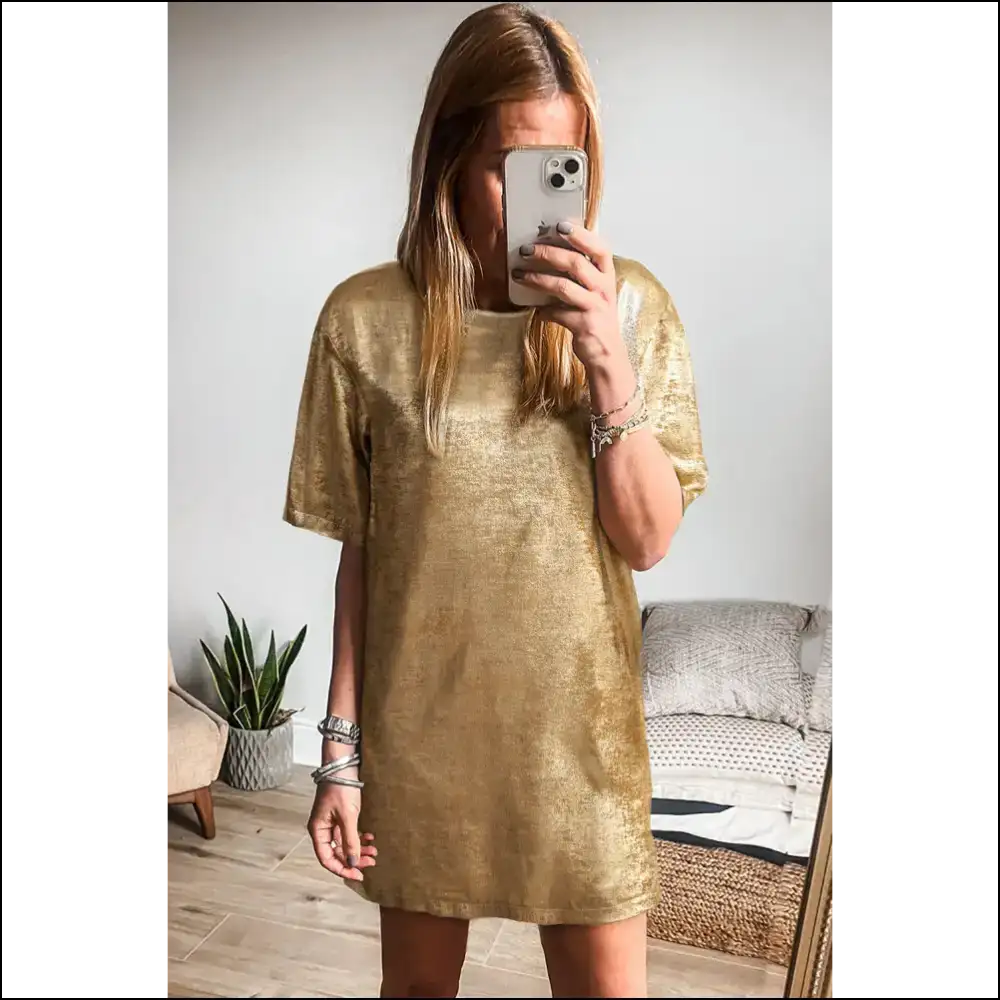 Needful Things: Gold Metallic Luster Dress - Warning: May Cause Staring 🤩 - Short Dresses on Sale Worldwide Shipping