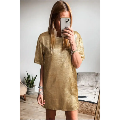 Needful Things: Gold Metallic Luster Dress - Warning: May Cause Staring 🤩 - Short Dresses on Sale Worldwide Shipping