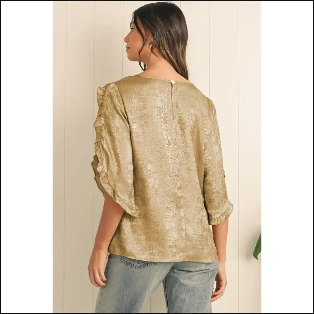 Needful Things: Gold Ruffle Trim Flounce Sleeve Blouse – Instant Upgrade! ✨ - Blouses on Sale Worldwide Shipping