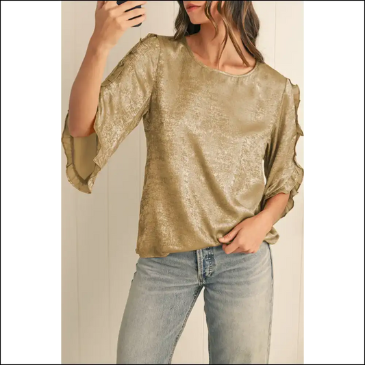 Needful Things: Gold Ruffle Trim Flounce Sleeve Blouse – Instant Upgrade! ✨ - s - Blouses on Sale Worldwide Shipping