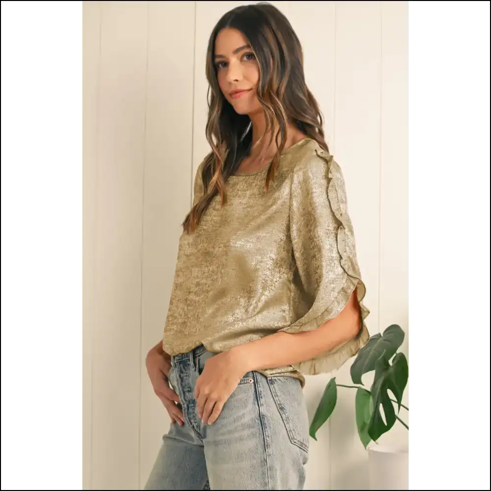 Needful Things: Gold Ruffle Trim Flounce Sleeve Blouse – Instant Upgrade! ✨ - Blouses on Sale Worldwide Shipping