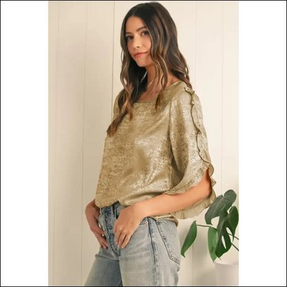 Needful Things: Gold Ruffle Trim Flounce Sleeve Blouse – Instant Upgrade! ✨ - Blouses on Sale Worldwide Shipping