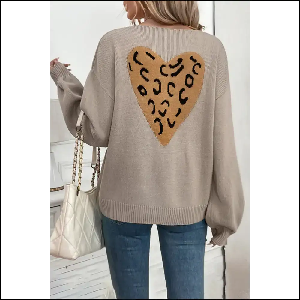 Needful Things: Gray Bowknot Leopard Heart Knit Cardigan 🐆🎀💀 - Cardigans on Sale Worldwide Shipping