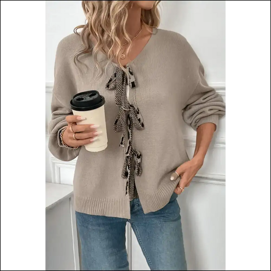 Needful Things: Gray Bowknot Leopard Heart Knit Cardigan 🐆🎀💀 - s - Cardigans on Sale Worldwide Shipping