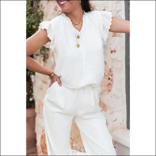 Needful Things: Holy Crinkle! White Ruffled Embroidered Blouse - s - Blouses on Sale Worldwide Shipping