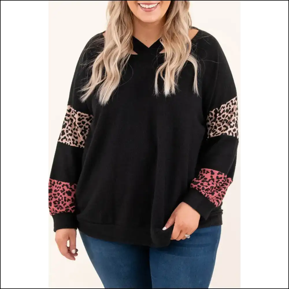 Needful Things: Leopard Patchwork Strappy Neck Top - Roar! 🐆 - Black / 1x - Plus Size Tops on Sale Worldwide Shipping