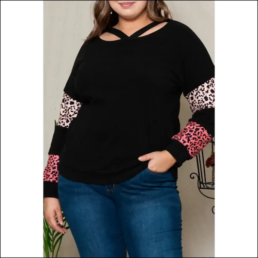 Needful Things: Leopard Patchwork Strappy Neck Top - Roar! 🐆 - Plus Size Tops on Sale Worldwide Shipping
