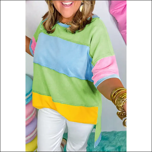 Needful Things: Light Blue Color Block Tee - Slay! 💙 - 1x - Plus Size Tops on Sale Worldwide Shipping