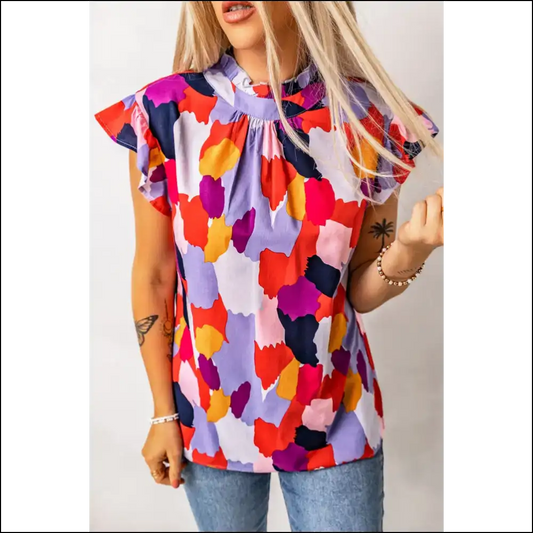 Needful Things: Multicolor Abstract Print Top - so Cute it Hurts 💀 - Red / s - Blouses on Sale Worldwide Shipping
