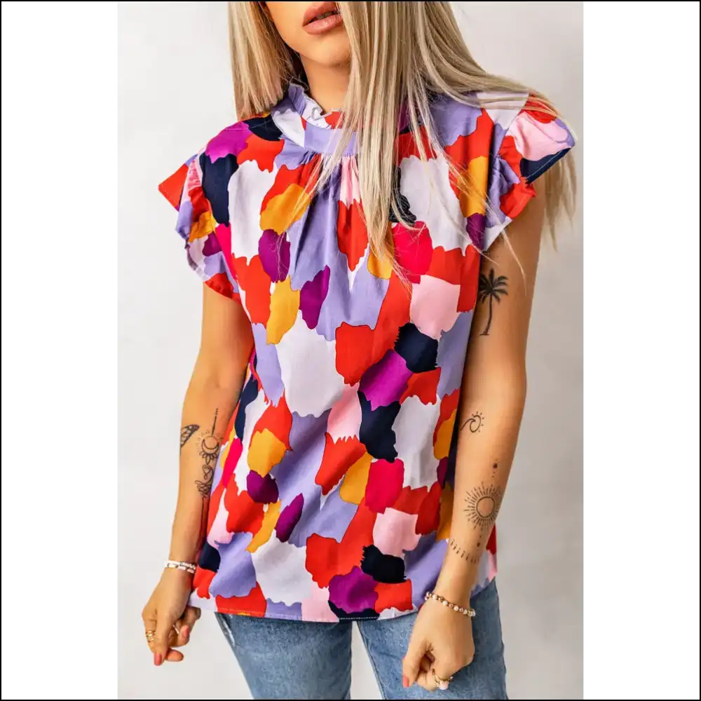 Needful Things: Multicolor Abstract Print Top - so Cute it Hurts 💀 - Blouses on Sale Worldwide Shipping