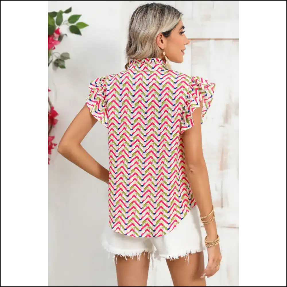 Needful Things: Multicolor Chevron Frill v Neck Blouse – Fab! 💀 - Blouses on Sale Worldwide Shipping