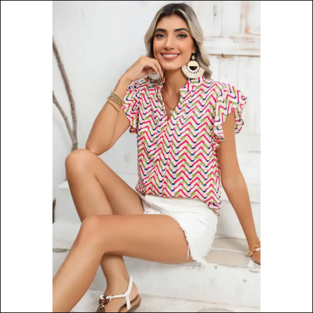 Needful Things: Multicolor Chevron Frill v Neck Blouse – Fab! 💀 - Blouses on Sale Worldwide Shipping