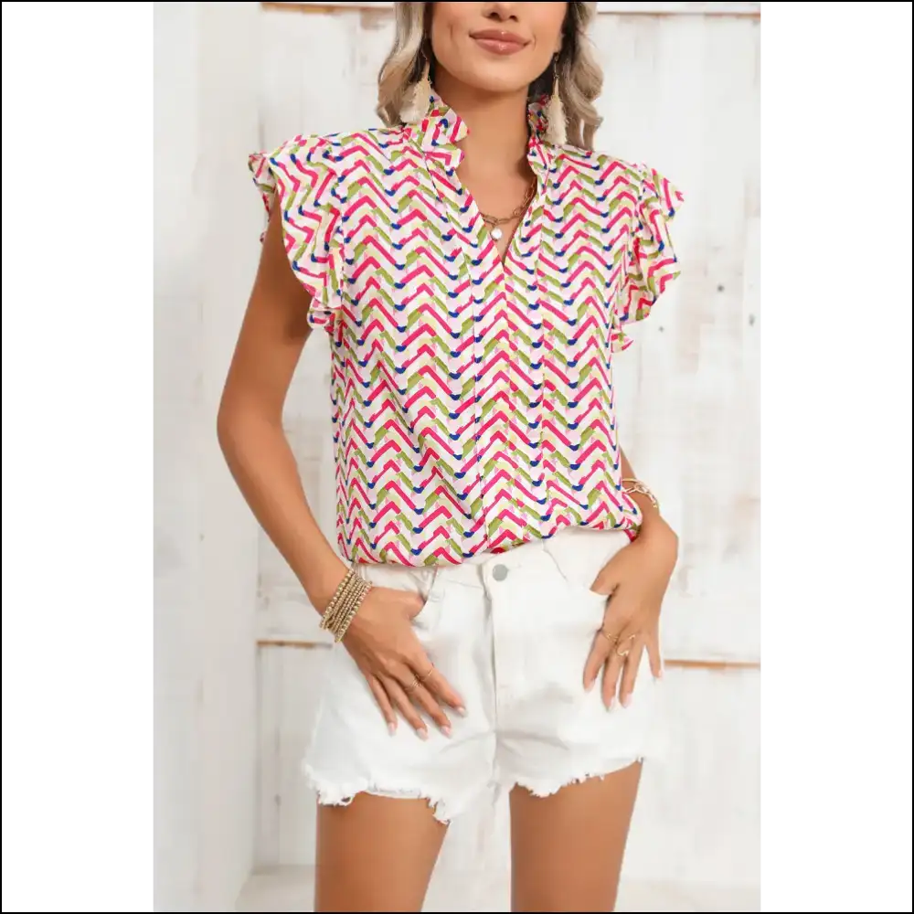 Needful Things: Multicolor Chevron Frill v Neck Blouse – Fab! 💀 - Multicolour / s - Blouses on Sale Worldwide Shipping