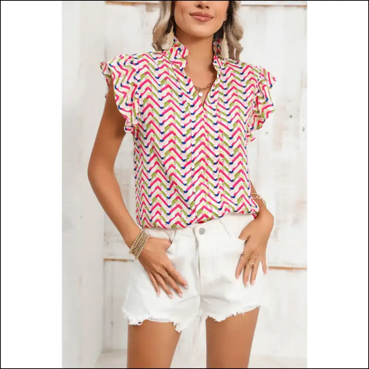 Needful Things: Multicolor Chevron Frill v Neck Blouse – Fab! 💀 - Multicolour / s - Blouses on Sale Worldwide Shipping