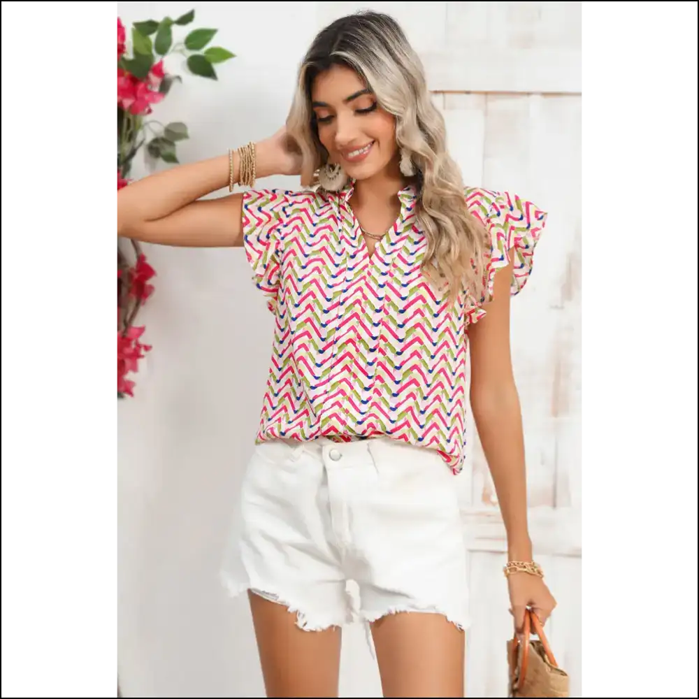 Needful Things: Multicolor Chevron Frill v Neck Blouse – Fab! 💀 - Blouses on Sale Worldwide Shipping