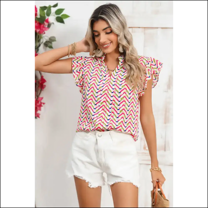 Needful Things: Multicolor Chevron Frill v Neck Blouse – Fab! 💀 - Blouses on Sale Worldwide Shipping