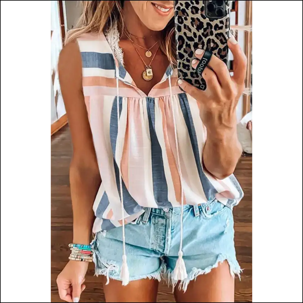 Needful Things: Neck Sleeveless Tank - Stripe Tease! 🤪 Colorful Striped - Multicolor / s - Shirts Tops on Sale Worldwide Shipping