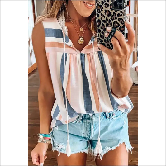 Needful Things: Neck Sleeveless Tank - Stripe Tease! 🤪 Colorful Striped - Multicolor / s - Shirts Tops on Sale Worldwide Shipping