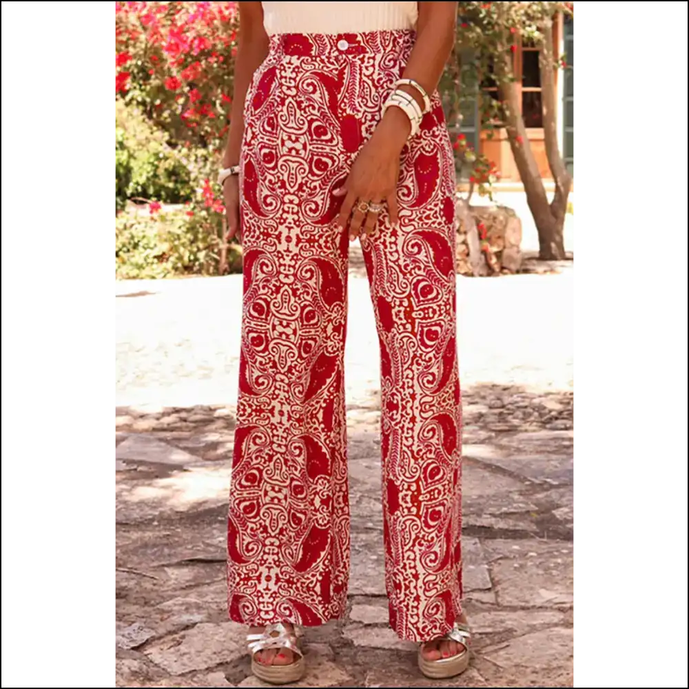 Needful Things: Paisley Pants - Dangerously Chic Red High. 🔥 High Waist Alert! - s - on Sale Worldwide Shipping