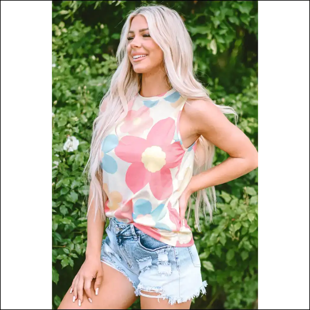Needful Things: Pink Floral Print Tank – Warning: May Cause Excessive Flirting 🌸 - Tops on Sale Worldwide Shipping