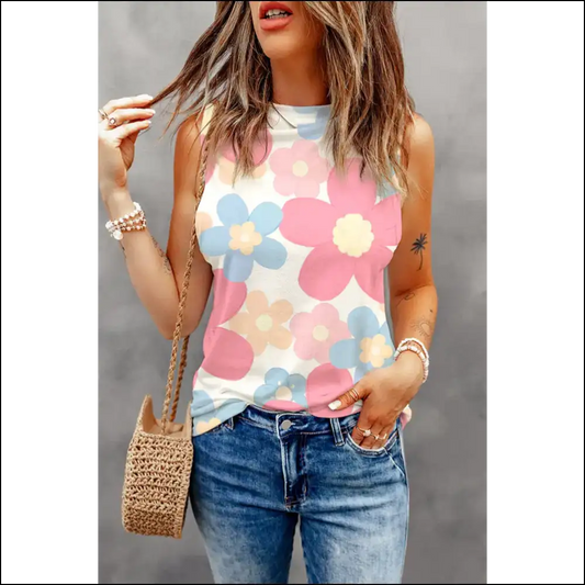 Needful Things: Pink Floral Print Tank – Warning: May Cause Excessive Flirting 🌸 - s - Tops on Sale Worldwide Shipping