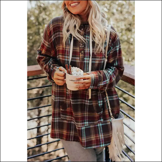 Needful Things: Plaid Big Size Kangaroo Pocket & Fabulous! 😈 - Red / 1x - Plus Tops on Sale Worldwide Shipping