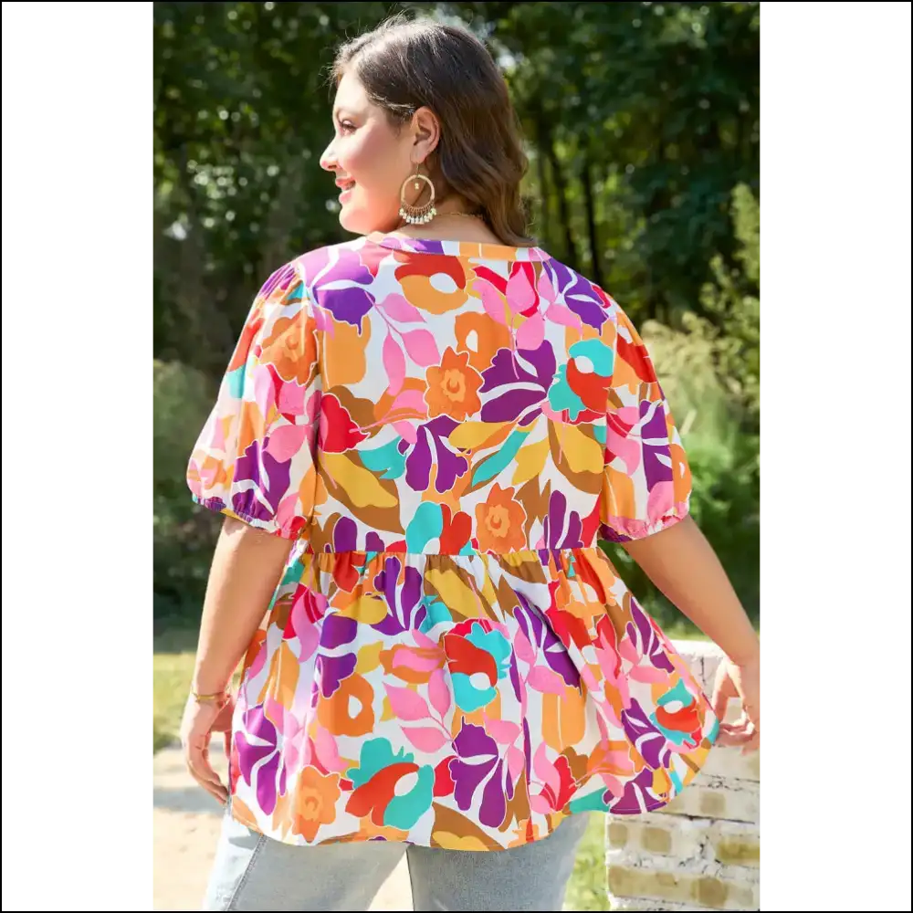Needful Things: Plus Size Floral Neck Fit Bloom Boom 🌸 - Tops on Sale Worldwide Shipping