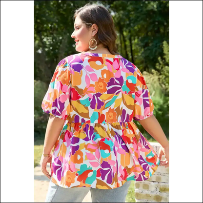 Needful Things: Plus Size Floral Neck Fit Bloom Boom 🌸 - Tops on Sale Worldwide Shipping