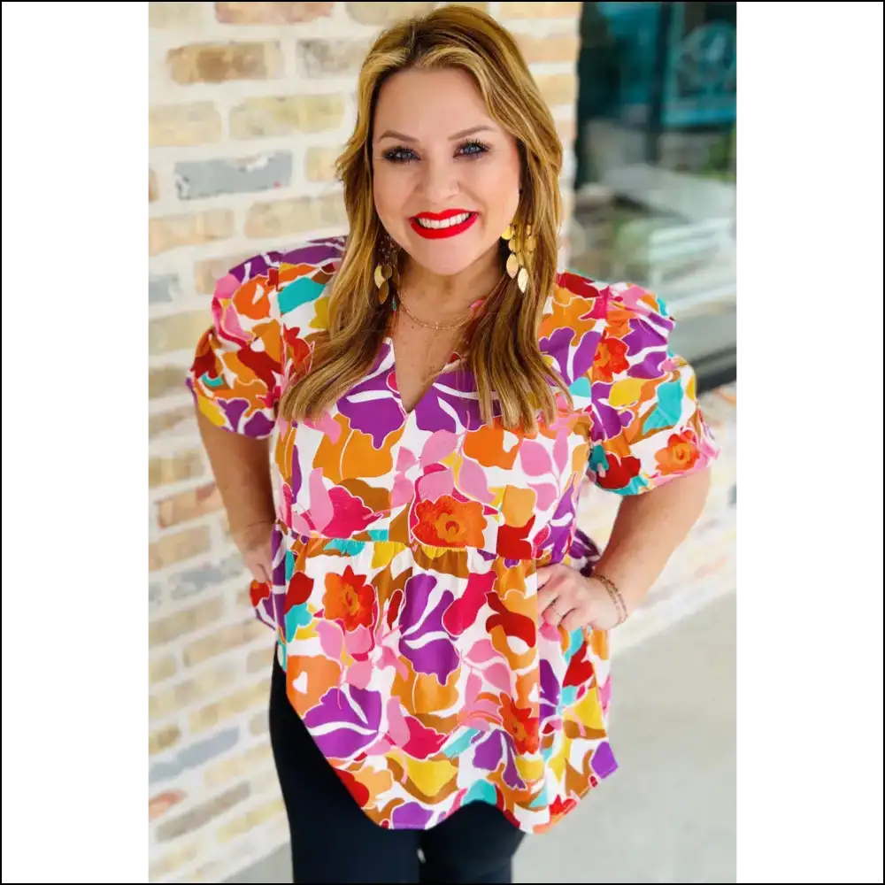 Needful Things: Plus Size Floral Neck Fit Bloom Boom 🌸 - Tops on Sale Worldwide Shipping