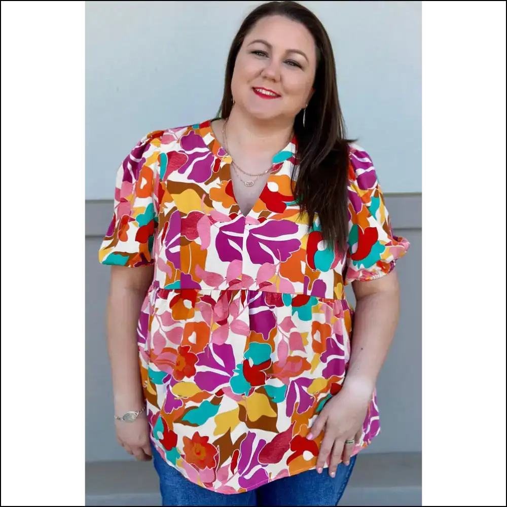 Needful Things: Plus Size Floral Neck Fit Bloom Boom 🌸 - Tops on Sale Worldwide Shipping
