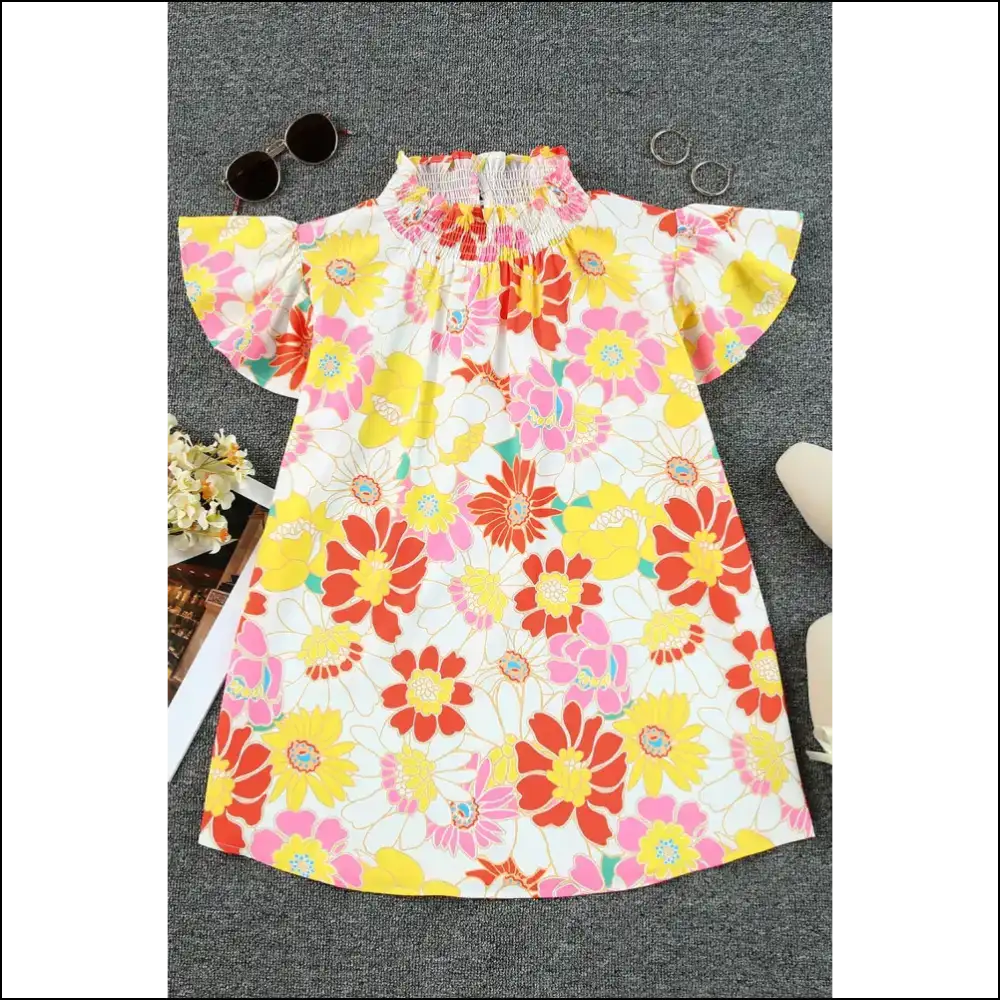 Needful Things: Polyester Paradise – Multicolor Flutter Sleeve Floral! 🌺💀 - Blouses on Sale Worldwide Shipping