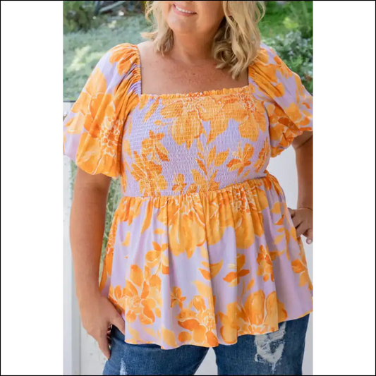 Needful Things: Puff Sleeve Babydoll Blouse!🌼floral Yellow Fever! - 1x - Plus Size Tops on Sale Worldwide Shipping
