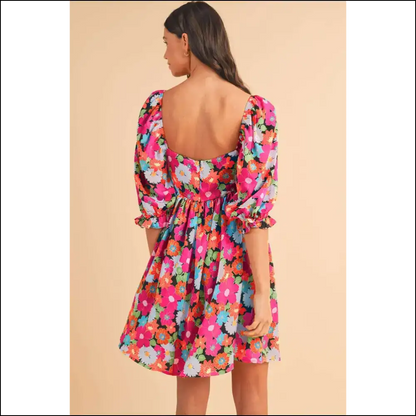 Needful Things: Rose Floral Puff Sleeve Mini Dress - Prepare for Compliments 🌹 - Short Dresses on Sale Worldwide Shipping