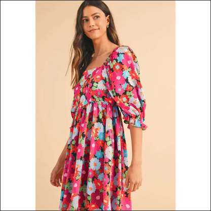 Needful Things: Rose Floral Puff Sleeve Mini Dress - Prepare for Compliments 🌹 - Short Dresses on Sale Worldwide Shipping