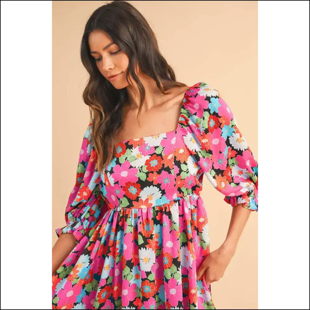 Needful Things: Rose Floral Puff Sleeve Mini Dress - Prepare for Compliments 🌹 - Short Dresses on Sale Worldwide Shipping