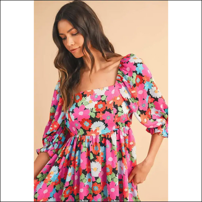 Needful Things: Rose Floral Puff Sleeve Mini Dress - Prepare for Compliments 🌹 - Short Dresses on Sale Worldwide Shipping