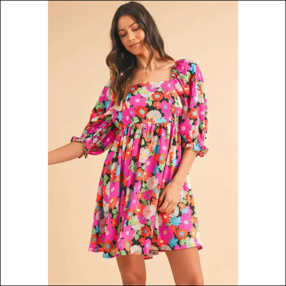 Needful Things: Rose Floral Puff Sleeve Mini Dress - Prepare for Compliments 🌹 - s - Short Dresses on Sale Worldwide Shipping