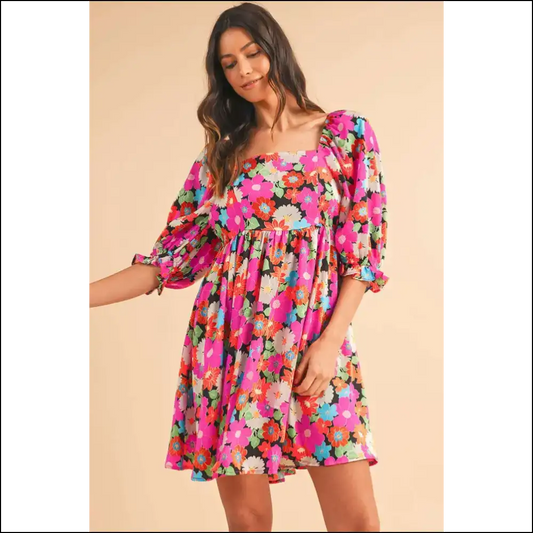 Needful Things: Rose Floral Puff Sleeve Mini Dress - Prepare for Compliments 🌹 - s - Short Dresses on Sale Worldwide Shipping