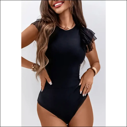 Needful Things: Ruffled Mesh Bodysuit - Slay Queen! 🖤 Prepare for Compliments! - Black / s - on Sale Worldwide Shipping