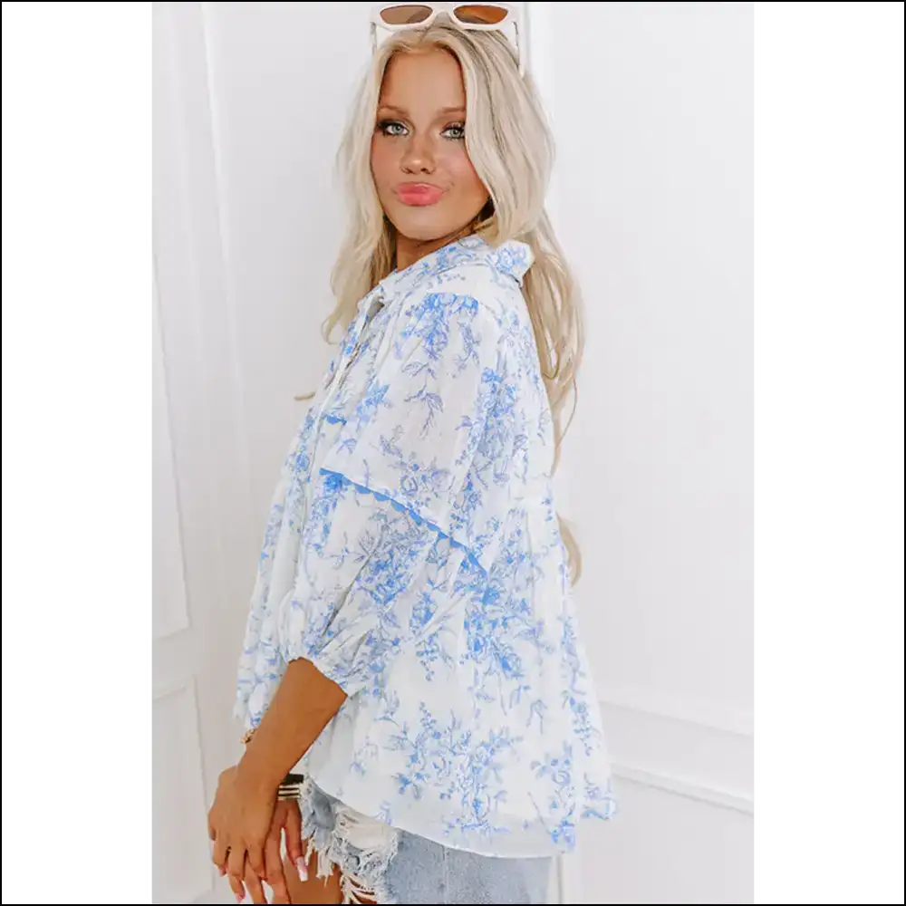 Needful Things Sky Blue Floral Blouse be Brave Beautiful - Blouses on Sale Worldwide Shipping
