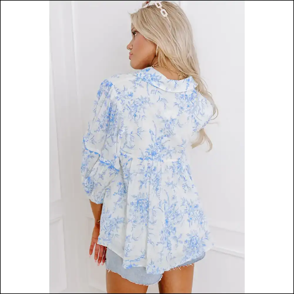 Needful Things Sky Blue Floral Blouse be Brave Beautiful - Blouses on Sale Worldwide Shipping