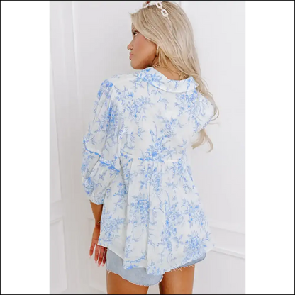 Needful Things Sky Blue Floral Blouse be Brave Beautiful - Blouses on Sale Worldwide Shipping