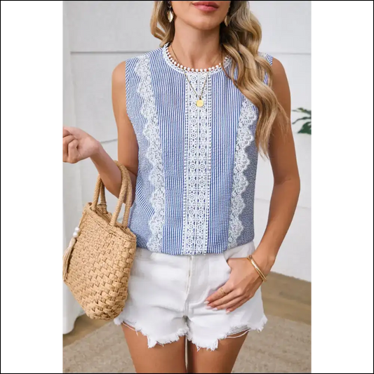 Needful Things: Sky Blue Stripe Sleeveless Blouse Gorgeous! 💙 - s - Shirts Tank Tops on Sale Worldwide Shipping